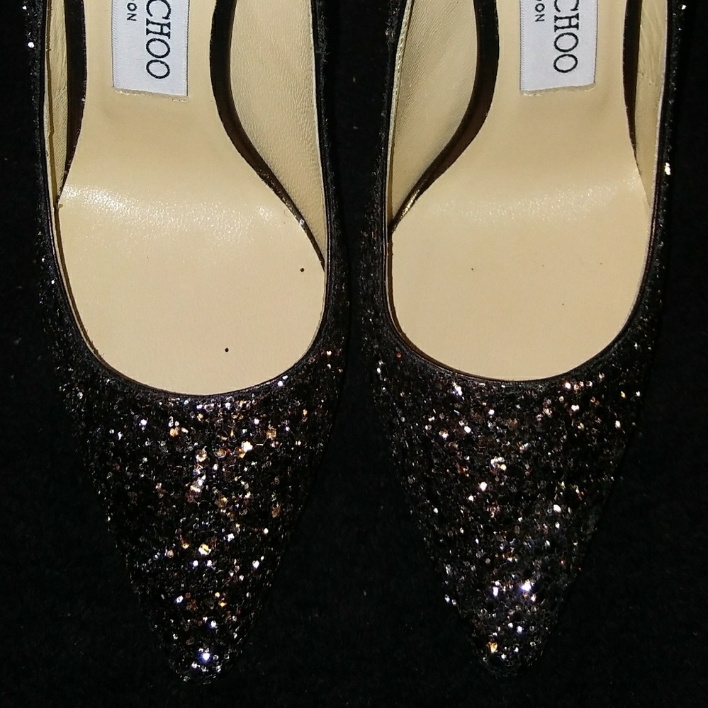 SOLD.Jimmy Choo anthracite remy 100mm glitter pump